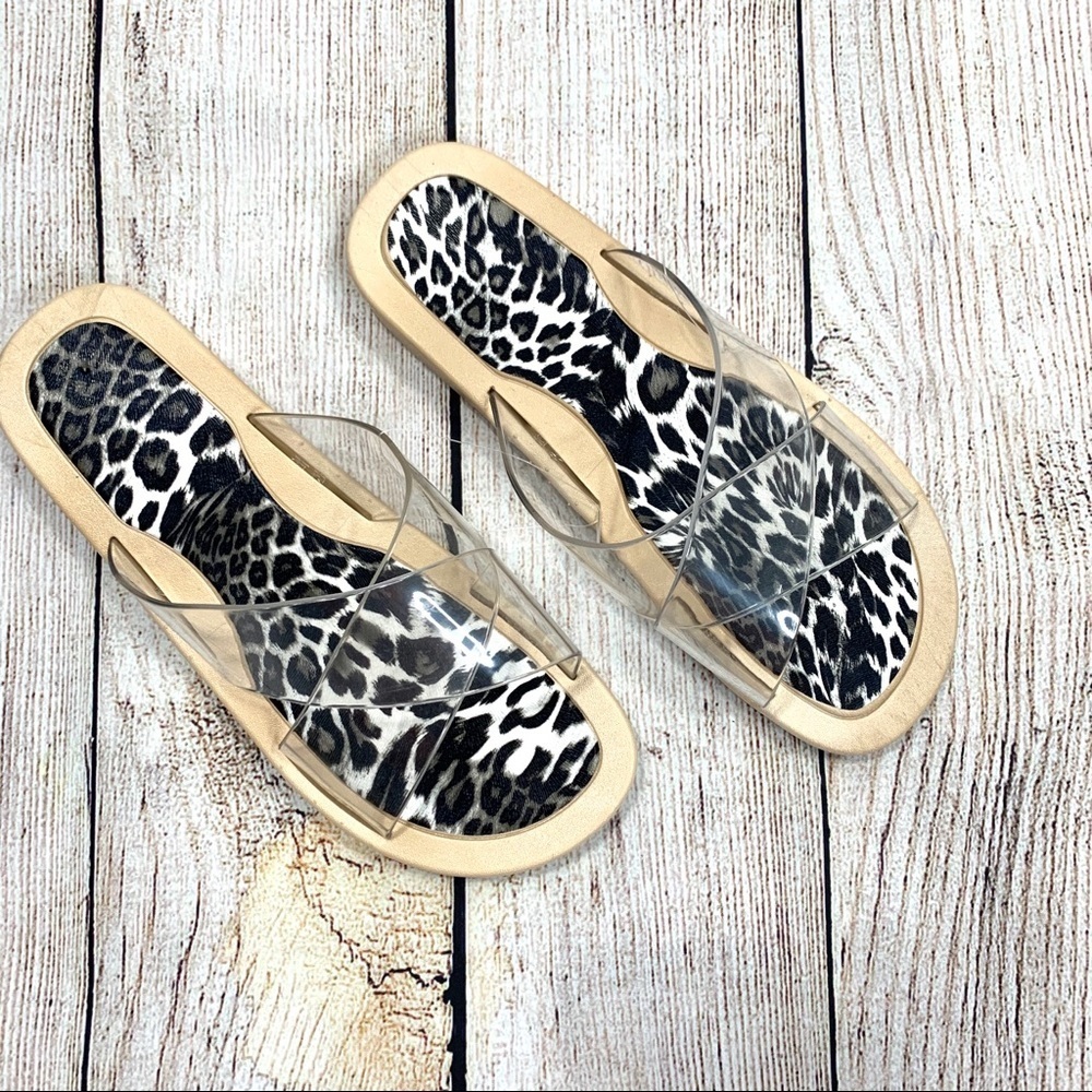 Sole Selection Clear Leopard Slides Sandals